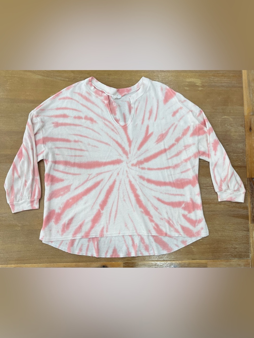 Fantastic Fawn Pink Tie-Dye Waffle V-Neck Tunic